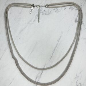 Chico's Meshelle Double Strand Metal Mesh Long Silver Tone Necklace